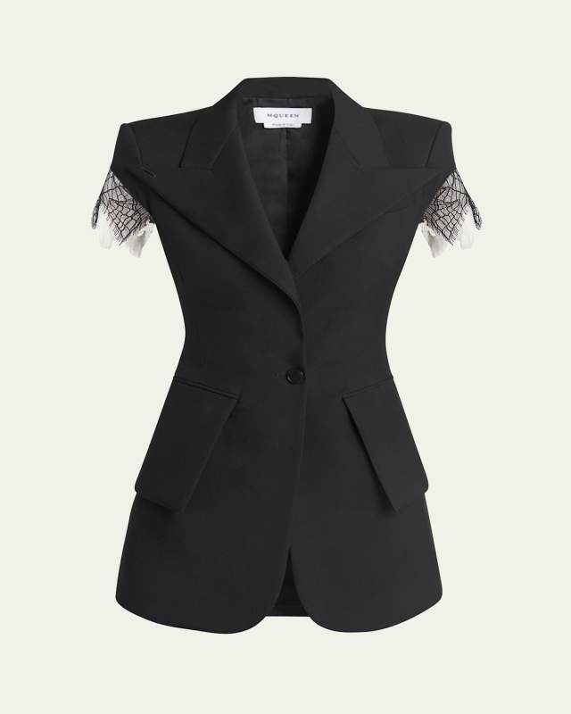 Lace-Trim Single-Breasted Blazer Vest